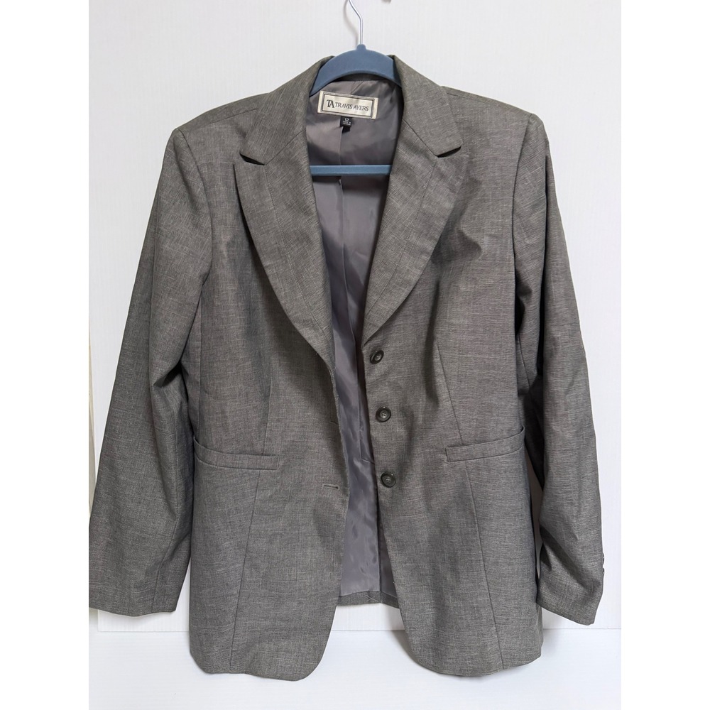 Travis Ayers Womens Gray Three Button Tailored Blazer Jacket Size 12